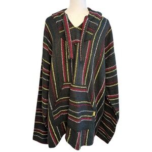 VINTAGE Molina Baja Mexican Poncho Drug Rug Large Sweater Hoodie Pullover L